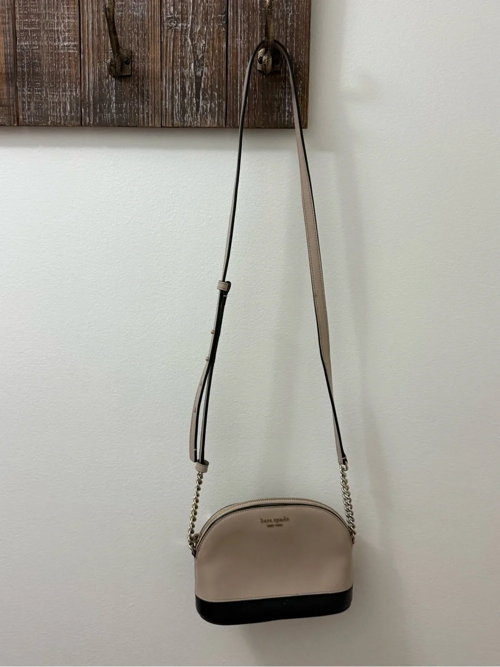 kate spade Two-Tone Beige and Black Dome Crossbody with Gold Chain